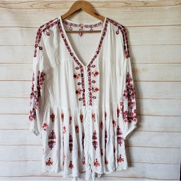 Free People Ariana Embroidered Oversized Tunic Blouse Top Women's Size Small - Picture 7 of 14